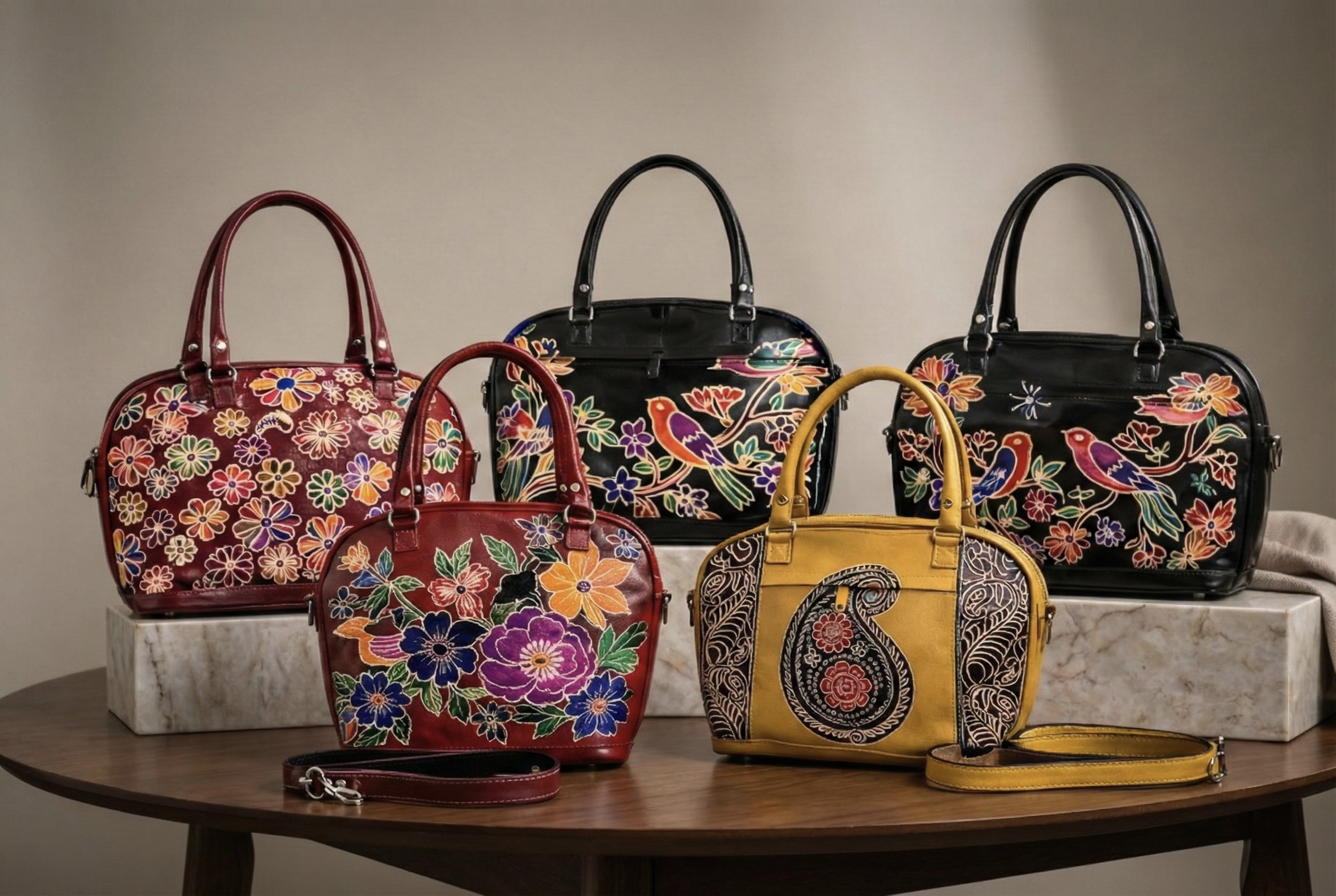 Leather ladies bag handicraft