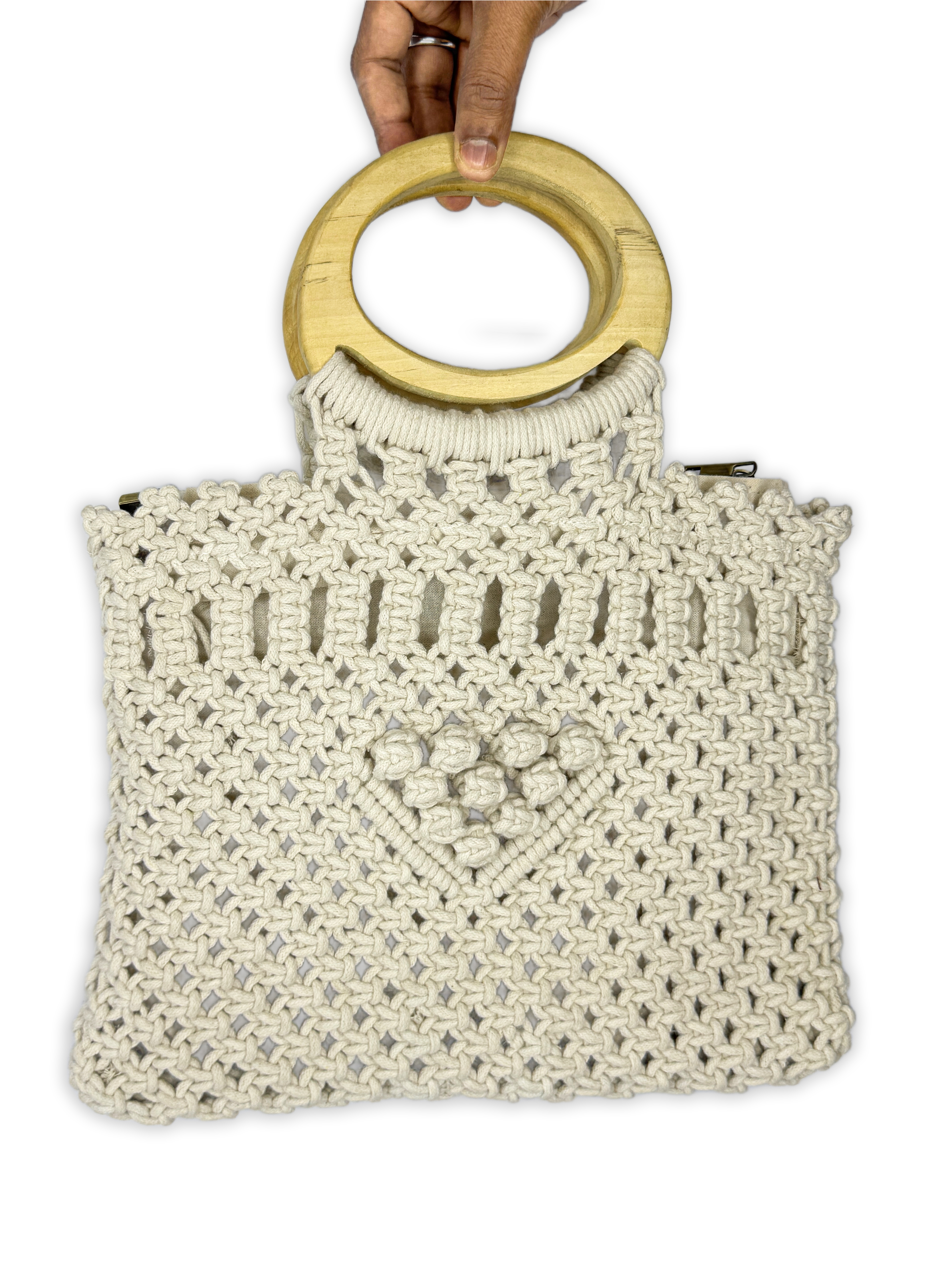 Ivory Elegance Macrame Handbag