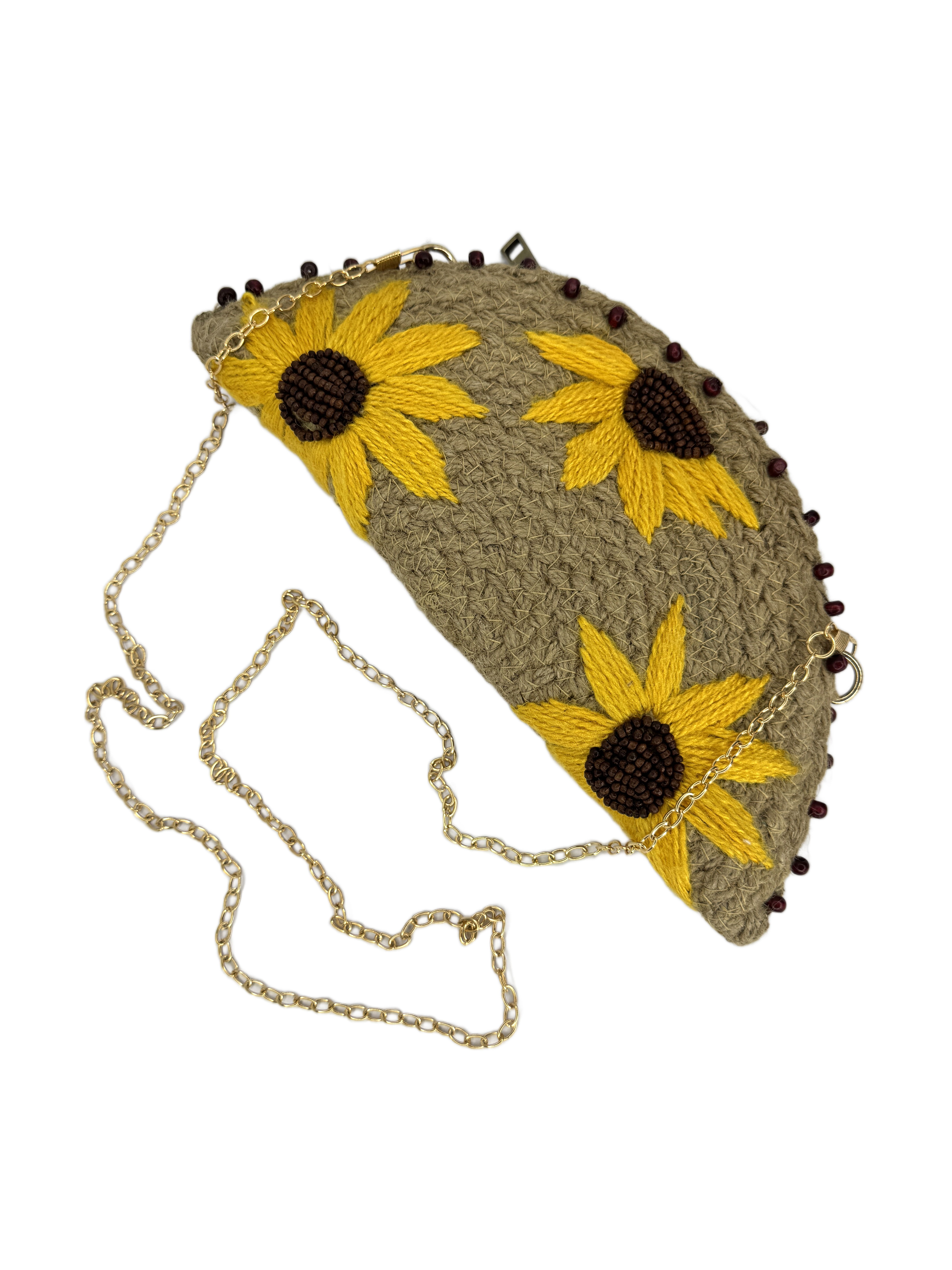 Handcrafted Sunflower Jute Sling Bag