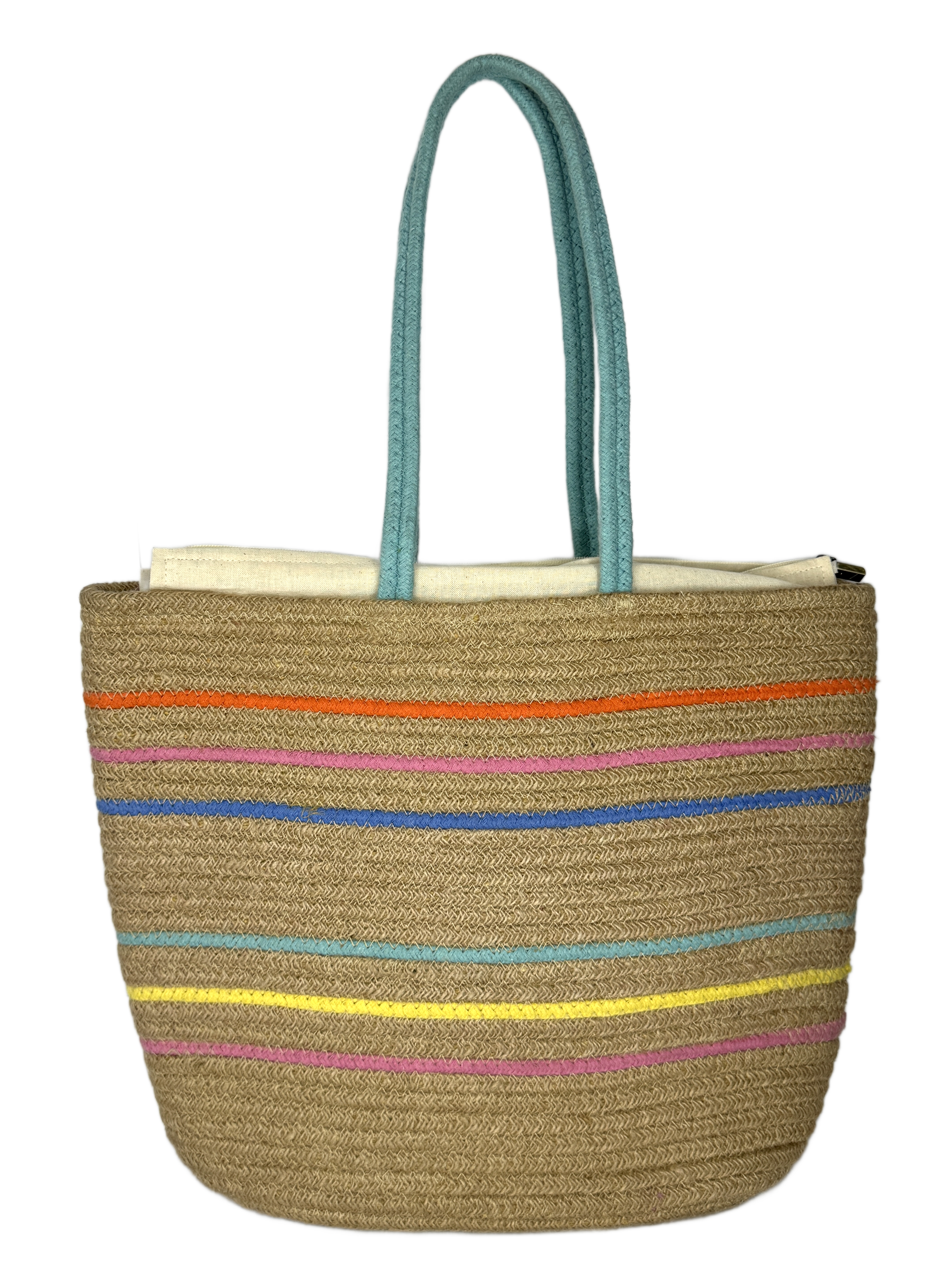 Handcrafted Striped Jute Tote Bag