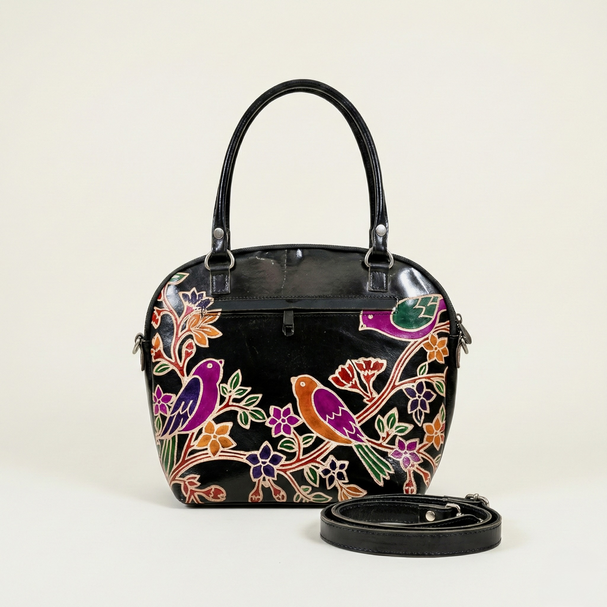 Royal Paisley Genuine Leather Handbag with Detachable Sling