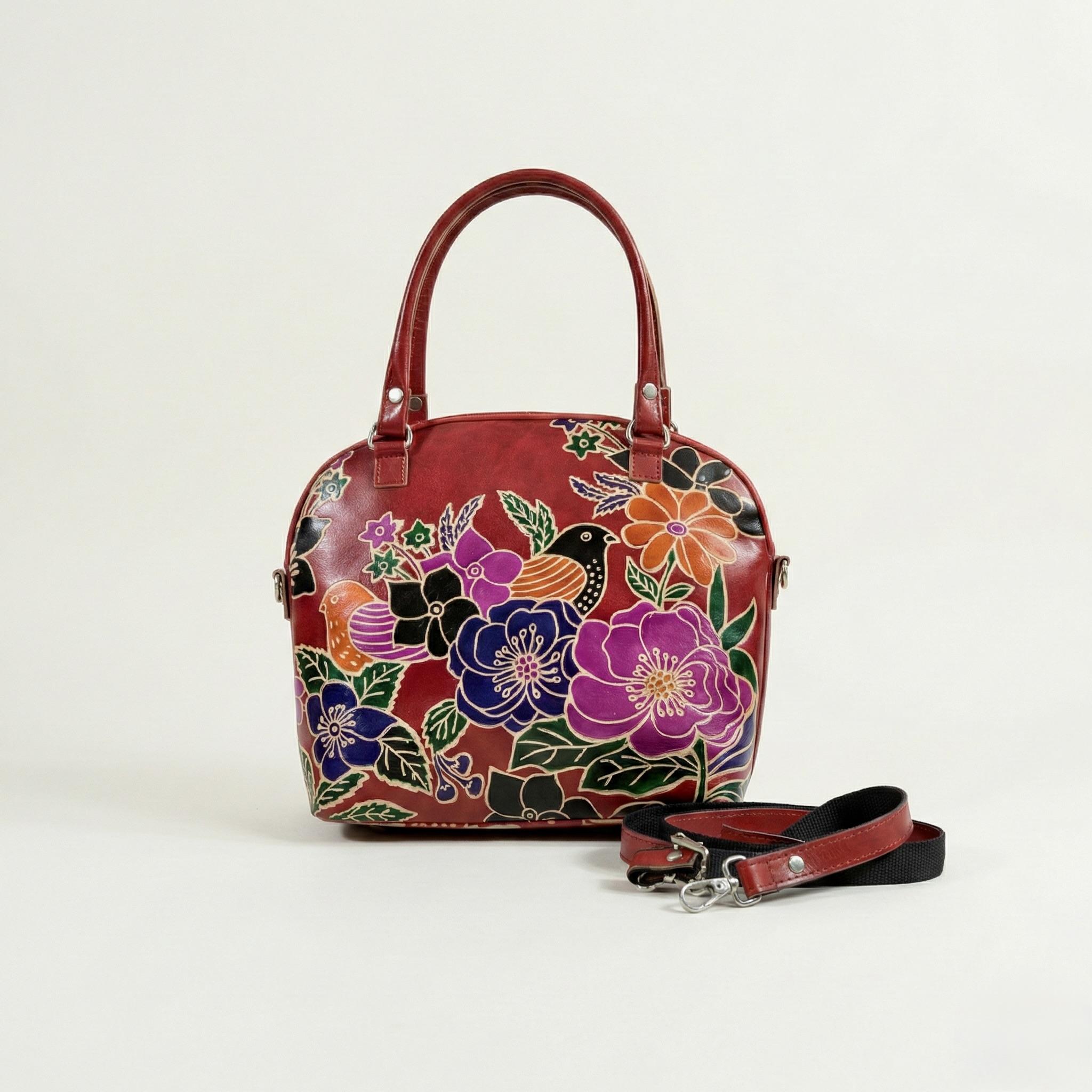 Royal Paisley Genuine Leather Handbag with Detachable Sling